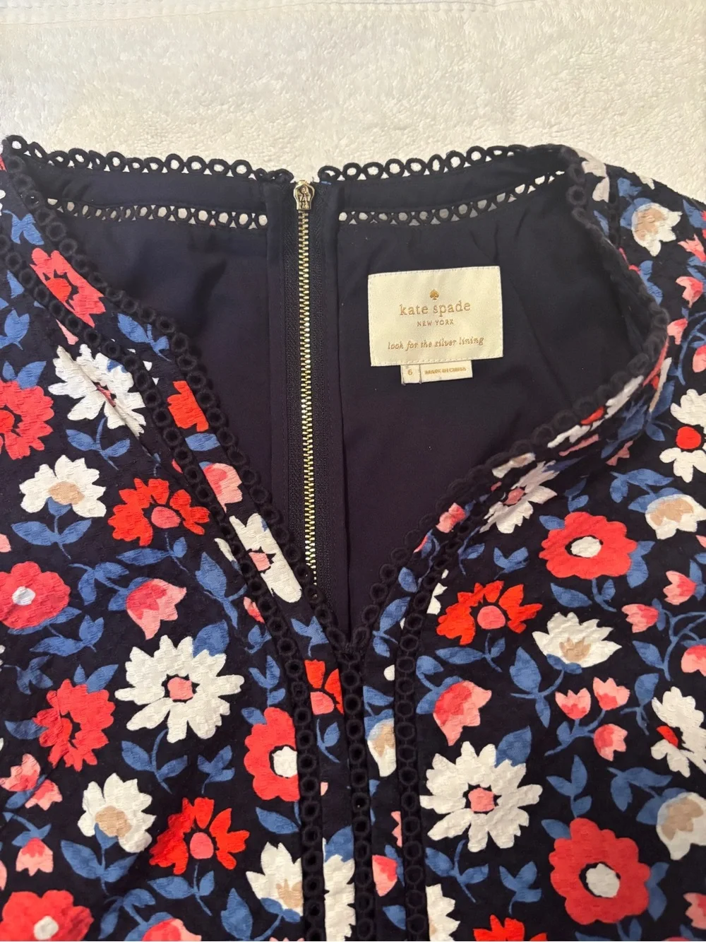 Kate Spade - Navy Floral Sleeveless Dress with Red, White & Blue Blooms.  Size 6